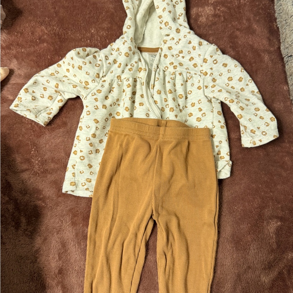 Carter's Cream Leopard Hoodie and Brown Pants Set